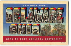 DELAWARE, OHIO Large Letter Linen Postcard - Wesleyan University - 1947 Teich