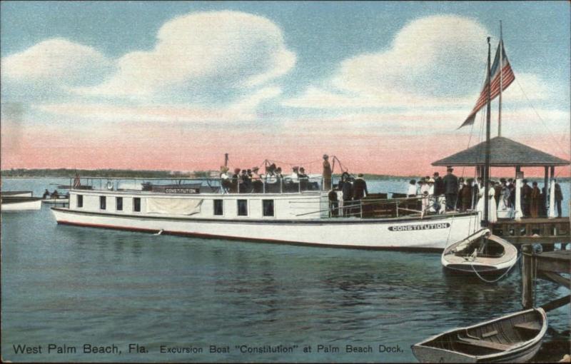 West Palm Beach FL Excursion Boat Constitution at Dock c1910 Postcard EXC COND