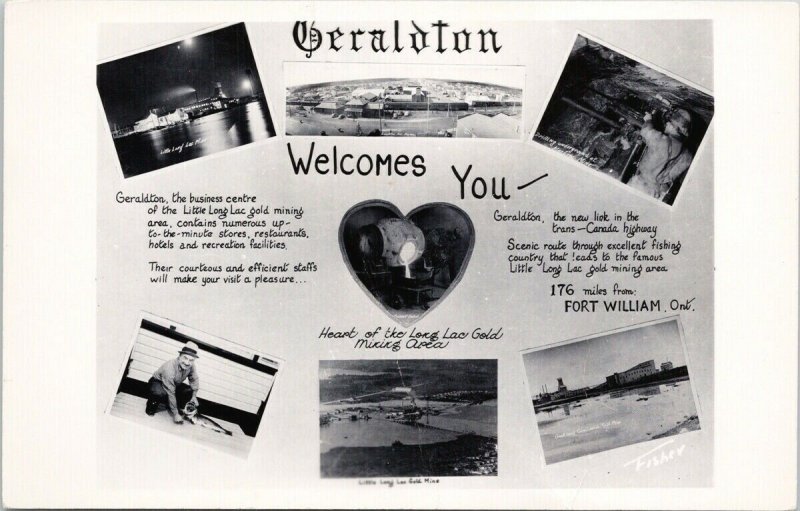 'Geraldton Welcomes You' Geraldton Ontario Greenstone ON Postcard F33 *as is