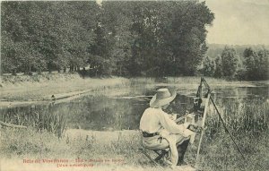 France Vincennes Artist painting Scenic View Fleury Postcard 22-4126