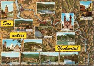 Postcard Germany Map - Das Untere Neckartal - The Lower Neckar Valley