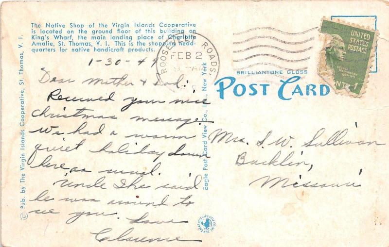 D68/ Foreign Postcard St Thomas U.S. Virgin Islands Cooperative Building 1949