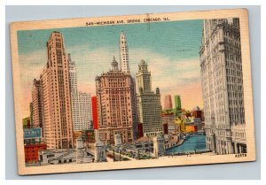 Vintage 1938 Postcard Michigan Avenue Bridge and Downtown Chicago Illinois