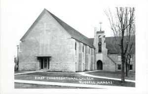 RPPC Postcard; First Congregational Church, Russell KS Unposted c1950