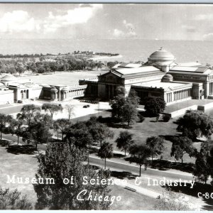 c1940s Chicago, IL RPPC Museum of Science Real Photo Postcard Old World Bldg A92