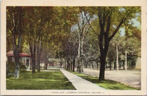 London ON Park Avenue c1938 PECO Old Boys Reunion London Cancel Postcard G59