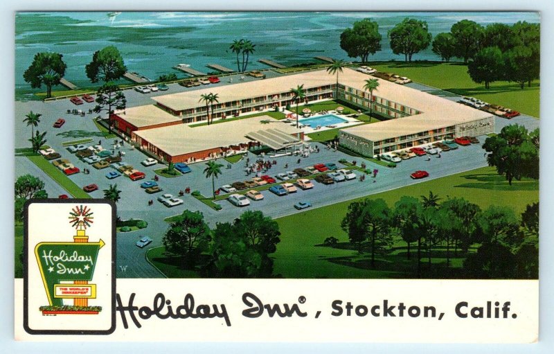 STOCKTON, CA California Roadside HOLIDAY INN c1960s Cars  Postcard 