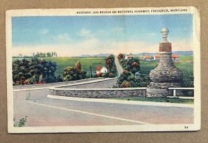 VINTAGE 1941 USED LINEN POSTCARD - OLD JUG BRIDGE, NATL. HIGHWAY, FREDERICK, MD.