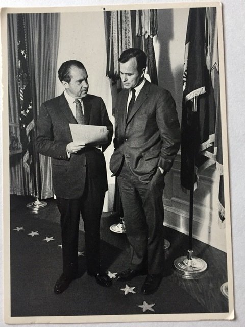 Richard Nixon and George H.W. Bush photo postcard