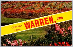 Warren Ohio 1950s Banner Postcard Flowers