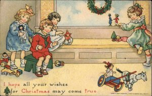 HKB Tuck Playtime Christmas Toys Horse and Wagon Doll Dolly Vintage Postcard