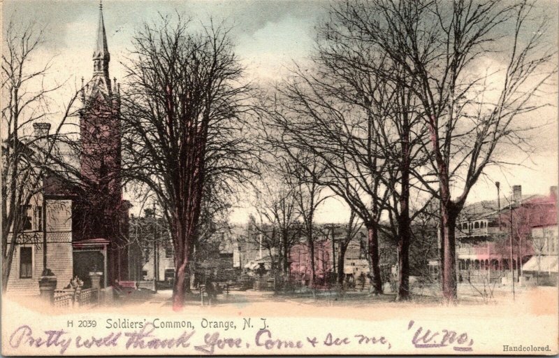 Vtg Orange NJ Soldiers Common Street View Handcolored pre-1907 Postcard