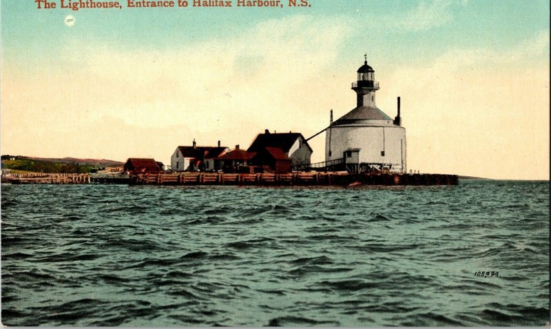 Lighthouse Entrance Halifax Harbour NS Valentine Sons Postcard WOB Note Vintage 