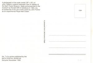 Scale model  of original Mailcoach  Nice modern postcard by Bath Postal Museum