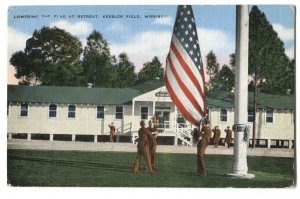 Military Postcard Lowering Flag Retreat Keesler Field MS