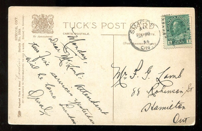 dc504 - SIMCOE Ontario 1914 Talbot Street. Postcard