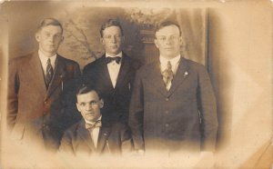 c1920 RPPC Real Photo Postcard Four Young Men In Suits