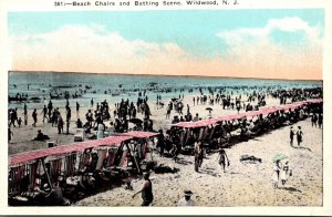 New Jersey Wildwood Beach Chairs and Bathing Scene