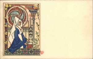 Pernot Liquer Advertising French Nun ART NOUVEAU Stained Glass c1900 Postcard