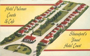 Postcard Louisiana Shreveport Hotel Palomar Courts Cafe 1940s MWM 23-10969