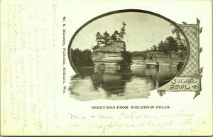 Greetings from Wisconsin Dells Sugar Bowl Postcard UND 1908 WS Blatchley