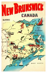 Vintage 1966 Postcard Greetings From New Brunswick Canada - Map Sailing NICE