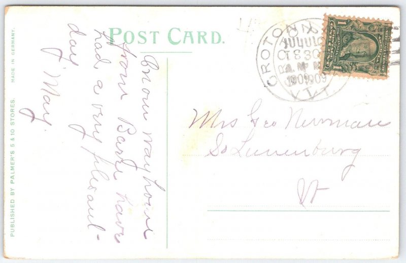 Barre VT Spaulding School 1909 Postcard - Groton VT Postmark Statue