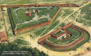 USA Fort San Carlos saand Fort Barrancas Pensacola Linen Postcard 03.58
