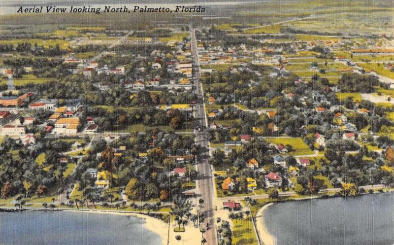 Palmetto Florida Aerial View Of City Linen Antique Postcard K21307