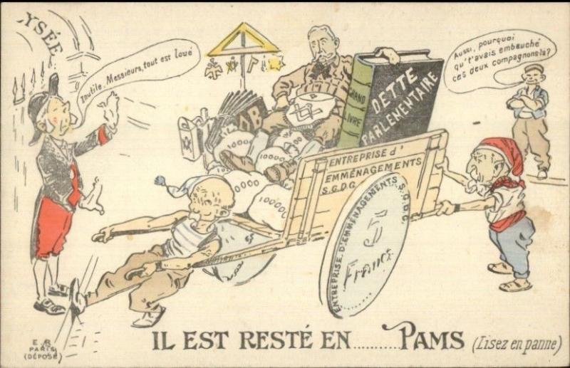 French Political Comic Commentary Parlementary Debt c1915 Postcard