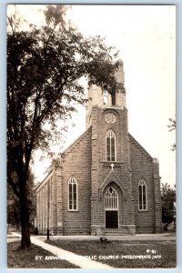 Mazomanie Wisconsin WI Postcard RPPC Photo St. Barnabas Catholic Church c1940's