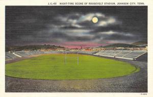 JOHNSON CITY, TN Tennessee  ROOSEVELT STADIUM-Night View  c1940's Linen Postcard