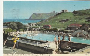 SCARBOROUGH, NORTH BAY POOL WITH CASTLE HILL, Yorkshire - Vintage POSTCARD