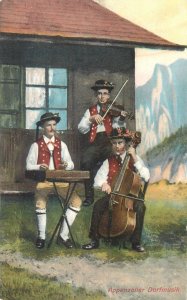 Swiss musical folk types Appenzell costumes Switzerland cello & violin music 