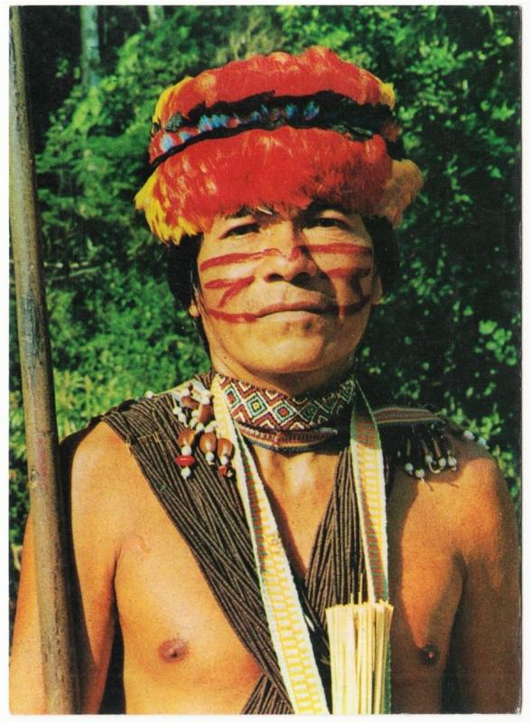 Peru Jibaro Jivaro Indian in Costume and Face Paint 1970s Postcard