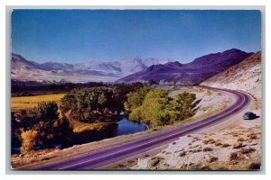 Vintage 1950's Postcard Panoramic View Antique Car on the Road Near Reno Nevada