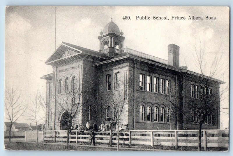 Prince Albert Saskatchewan Postcard Public School Exterior Building 1908 Vintage