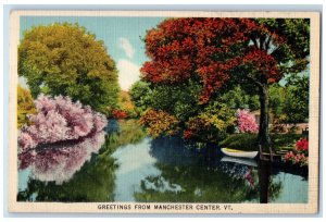1939 River Scene Greetings from Manchester Center Vermont VT Vintage Postcard 