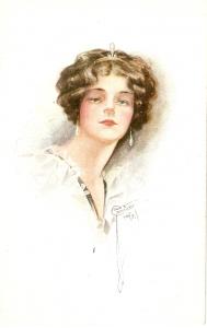 \Glamour lady with Pearls\ Nice antique PC. signed C.Barber 