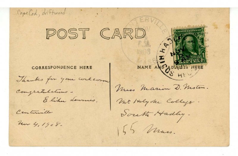 MA - Cape Cod.  Driftwood on the Beach    RPPC