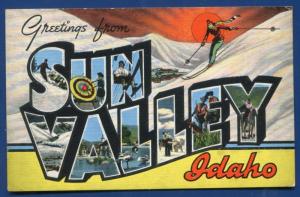 Sun Valley Idaho id large letter letters linen postcard