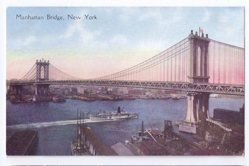 Manhattan Bridge New York NY Vintage ca 1910 Postcard