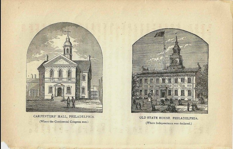 Carpenters' Hall and Old State House Original 1884 Print First Edition 5 x 7 