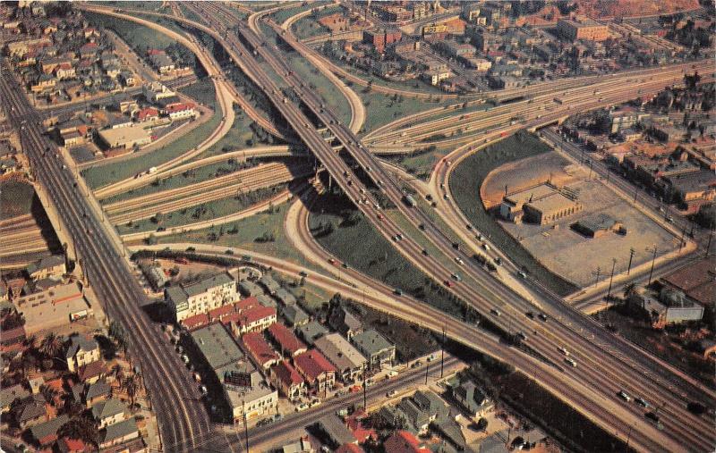 Los Angeles California~Freeway System Showing Downtown Aerial View~1950s Pc