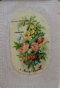 1870's-80's Embossed Victorian Christmas Trade Card Lovely Wild Flowers F96