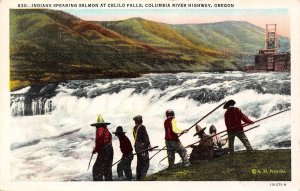 OR, Oregon  INDIANS Spearing Salmon~CELILO FALLS  Native American  Postcard