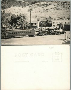 TRAIN & GAS STATION IDAHO SPRINGS CO VINTAGE RPPC REAL PHOTO POSTCARD railroad