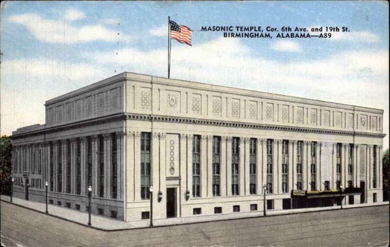 Birmingham Alabama AL Masonic Temple c1930s-40s Postcard