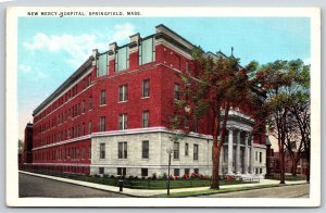 Springfield Massachusetts~New Mercy Hospital~Corner View~Vintage Linen Postcard