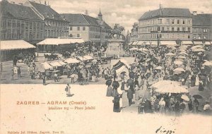 ZAGREB AGRAM MARKET DAY YUGOSLAVIA HUNGARY STAMP TO ITALY POSTCARD 1902